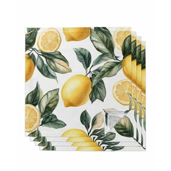 nqOlkjepod Lemon Cloth Napkins Set of 4 Reusable Dinner Napkins, Summer Yellow Fruit Country Spring Leaf Plant Cocktail Napkin Washable Table Napkins for Wedding/Holiday Party/Baby Shower 20"x20"