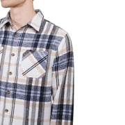 Brooklyn Cloth Men’s Heavyweight Flannel Shacket, Check Pattern, Button Front Closure, Warm, Ivory, Small