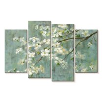 Elephant Stock Dogwood In Spring On Blue Wall Art - Horizontal Multi Panel Canvas - Living Room Wall Decor - Floral And Botanical Multi Panel - Gray And Blue Decor By Danhui Nai - 43" x 27"
