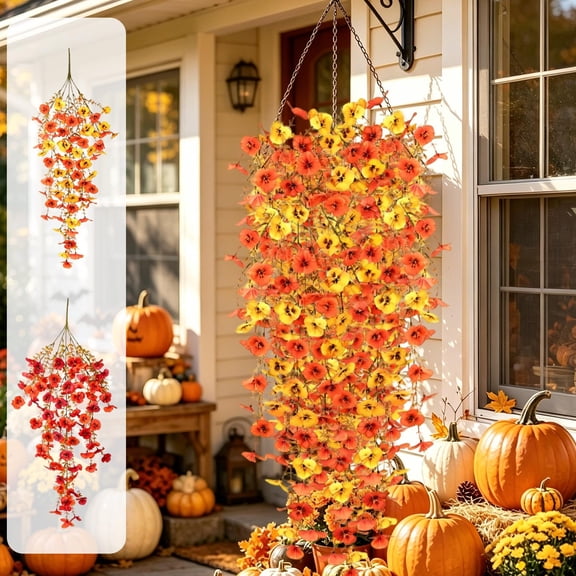 Fall Artificial Flowers Wall Hanging Ceiling Decor 29.5in Plastic Faux Silk Hydrangea for Home Room Decor Flowers for Decoration for Indoor Outdoor Multicolor by MPOISVA