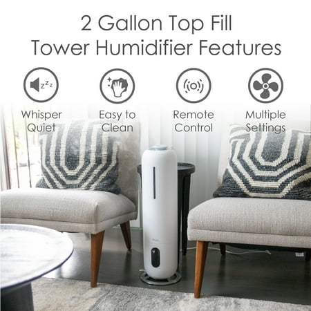 CRANE - 2 Gal. Tower Ultrasonic Cool Mist Humidifier with Remote - White