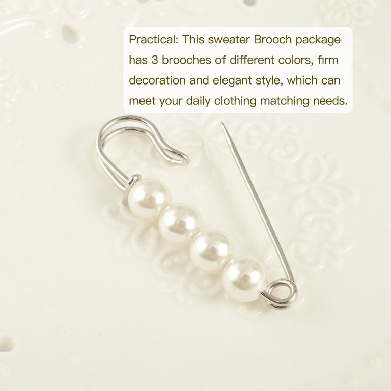 Linyer 3 Pieces Pearl Brooch Pins Pearl Pins Brooch Set Jewelry Accessories White, Women's, Silver