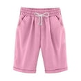 thumbnail image 2 of Summer Polyester Mid-Length Oversized Loose Fit Spandex Shorts for Women Pink Leisure Weekend Cotton Pants Plus Size High Waisted Lacing Beach Workout Pocket Five Point XXL, 2 of 6