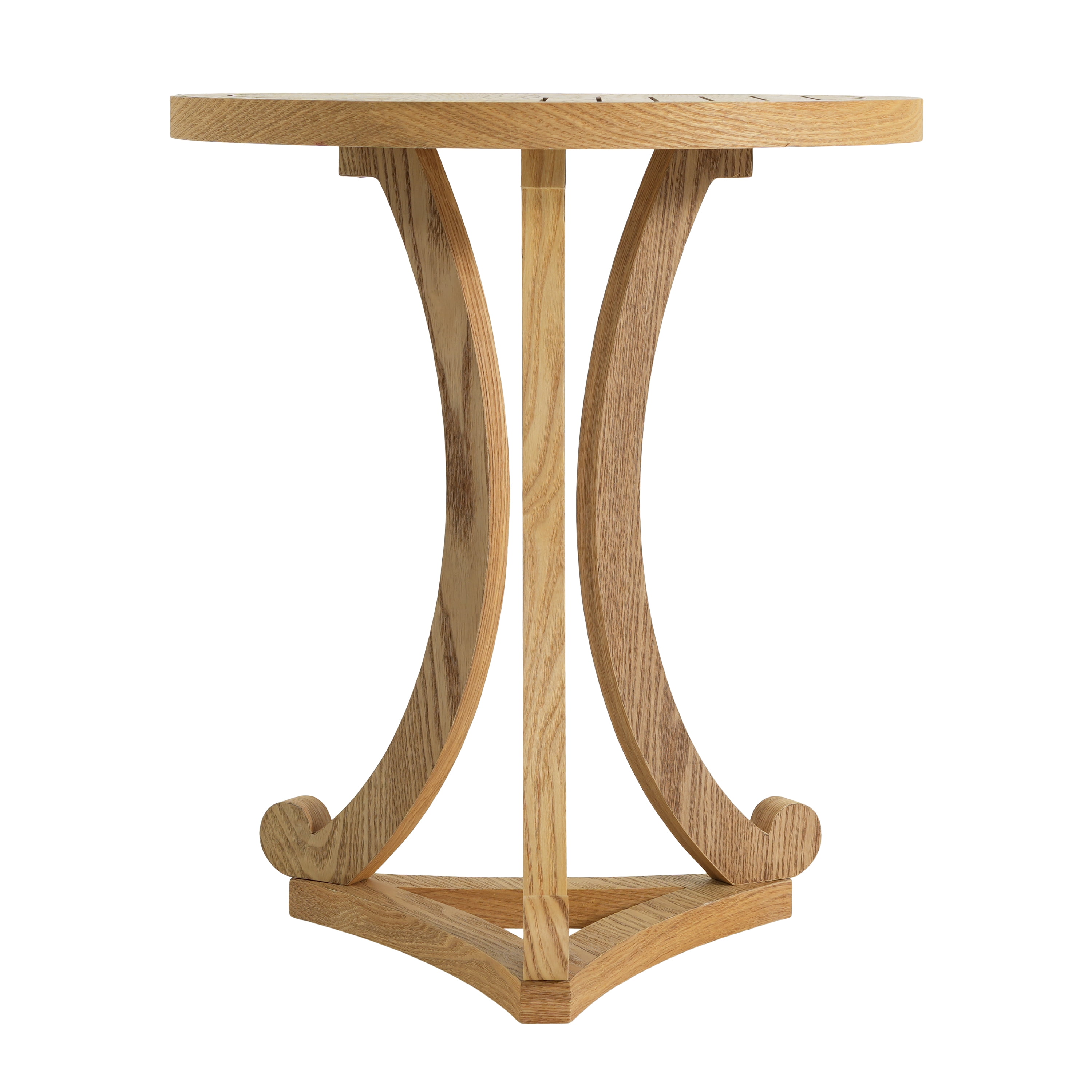 Round Wood Accent Table 17.72 Inch, Natural Finish End Table with Curved Base for Living Room Bedroom