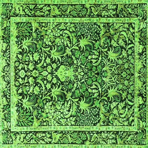 Ahgly Company Indoor Square Animal Green Traditional Area Rugs, 3' Square