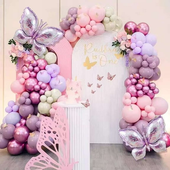 SKTMH 145Pcs Butterfly Balloon Garland Arch Kit Butterfly Party Decorations Pink Purple Balloon Garland Butterfly Balloons Purple Pink Balloons Butterfly Stickers for Fairy Butterfly Birthday