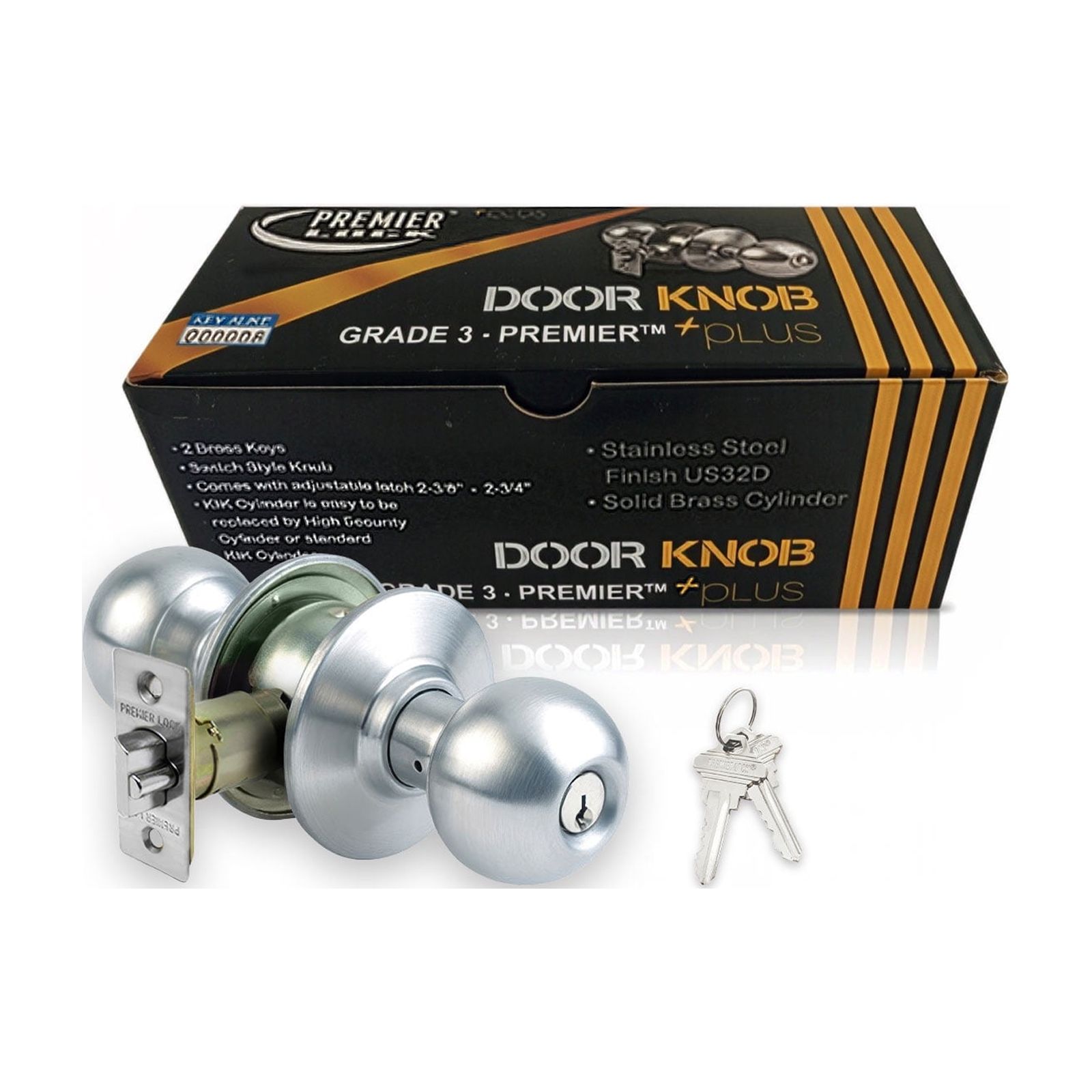Lot of 6 Stainless Steel Grade 3 Keyed Entry Door Knob With 12 SC1 Keys - Boxed Keyed Alike