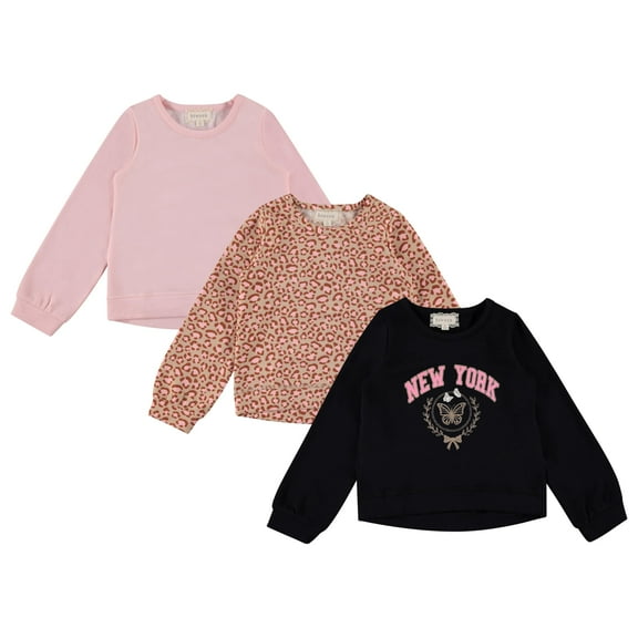 BTween Girls 3-Piece Crew Neck Fleece Sweatshirt Set Long Sleeve Cotton Blend Pullover, Soft and Comfortable, Sizes 4-12