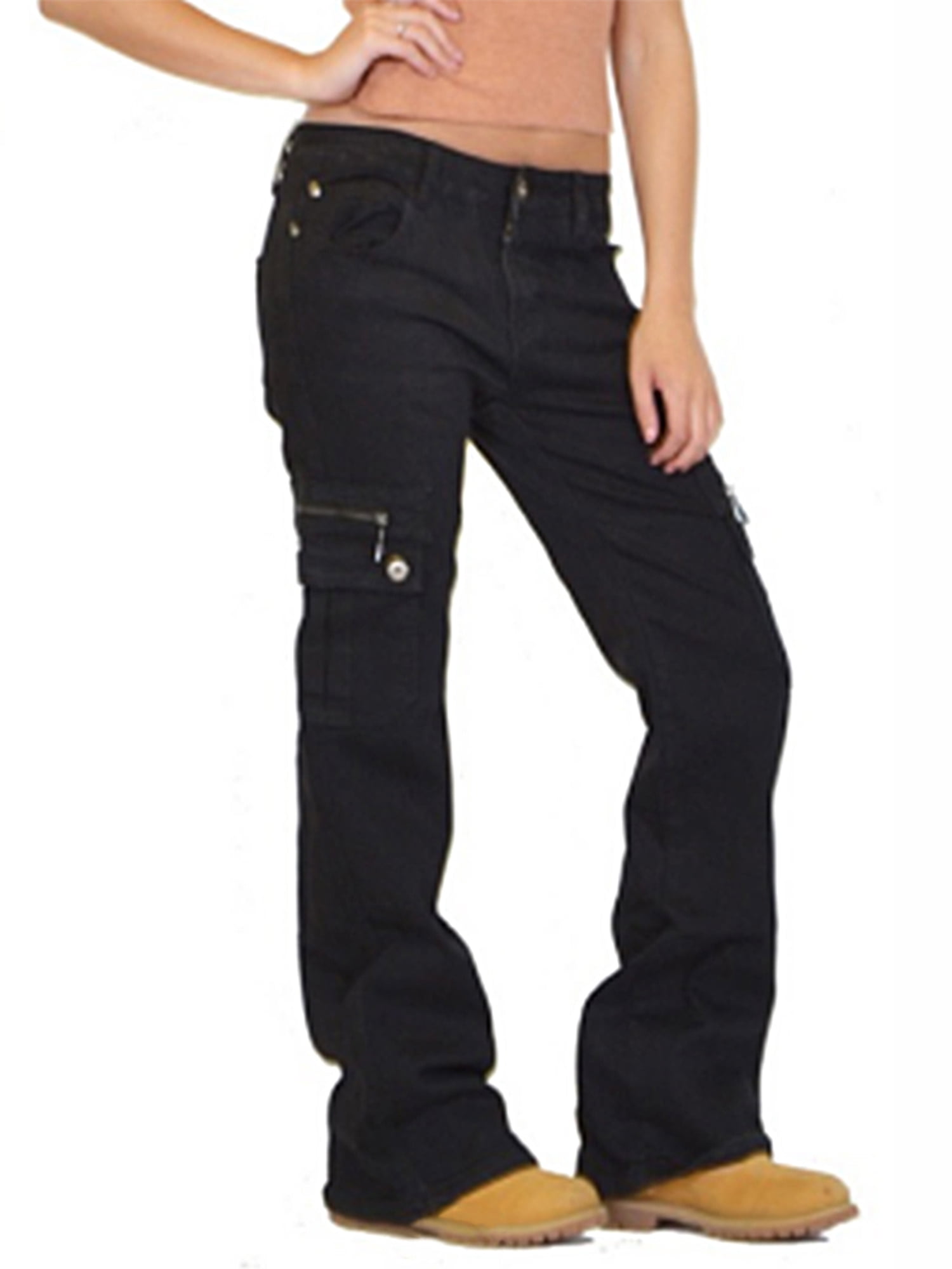 Women Casual Zipper Cargo Denim Pant 