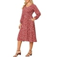 thumbnail image 4 of INSPIRE CHIC Women's Fall Dresses Long Sleeve V Neck Floral Boho Flowy Midi Dress S Red, 4 of 6