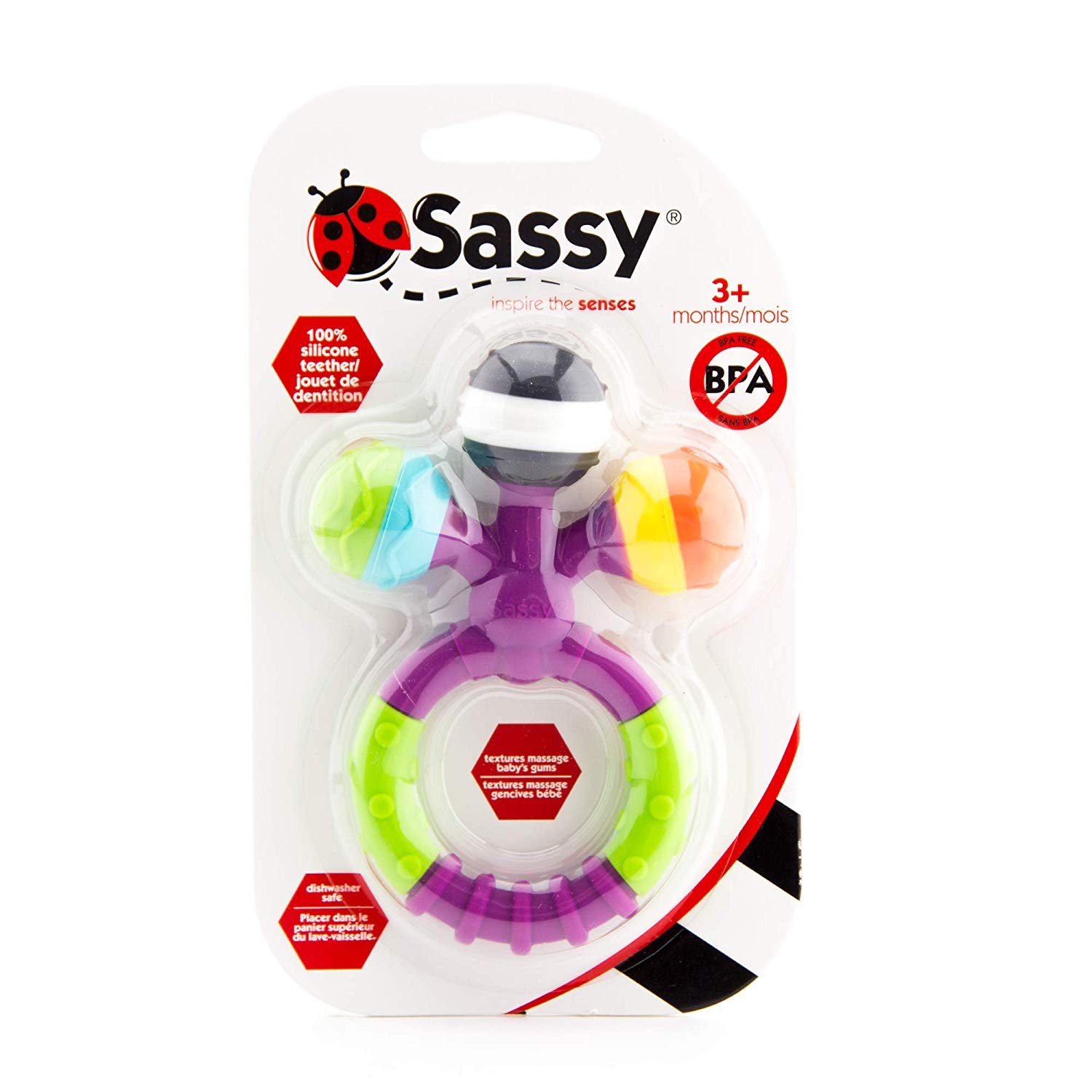 Prongy Ball Teether 100 Silicone Bpa Free Dishwasher Safe Easy To Hold With Different Textures To Massage Teething Gums For Ages 3 By Sassy Walmart Com