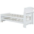 thumbnail image 5 of Solid Wood Bed Frame with Storage LED Headboard, Twin Size Trundle and 3 Drawers, Platform Bed Frame, Mid Century Bedframe, Wood Foundation(White, Twin), 5 of 9