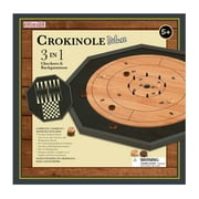 Kroeger Crokinole 22 Deluxe 3 in 1 Checkers & Backgammon Board Game w/ Discs