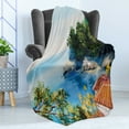 thumbnail image 4 of Romantic Soft Flannel Fleece Throw Blanket, House with View Painting Style Print Italy Sea Mediterranean Look, Cozy Plush for Indoor and Outdoor Use, 50" x 70", Blue Green Orange, by Ambesonne, 4 of 5