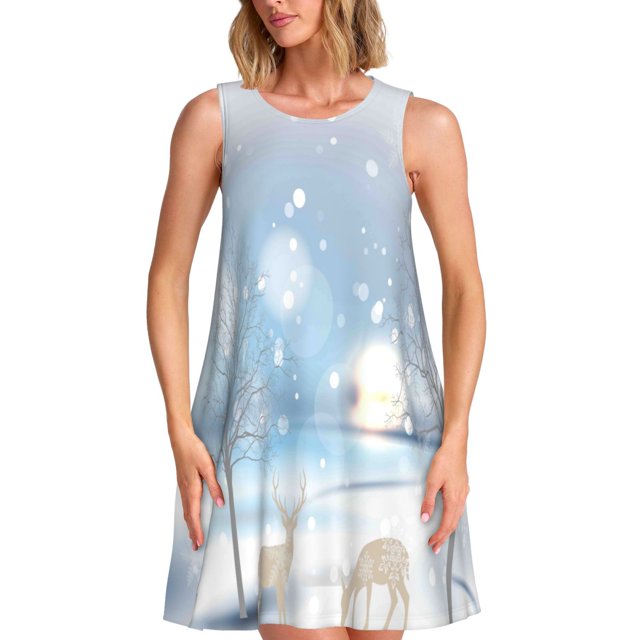 Disketp Christmas Deer para Vestido sin Mangas para Mujeres, Vestidos de Verano para Mujeres, Casual y Holgado para la Playa