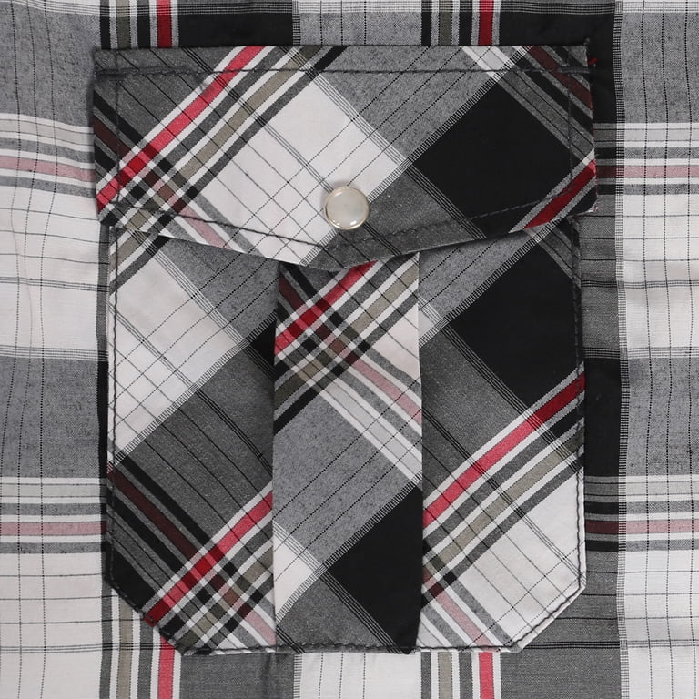 Coevals Club Men's Western Pearl Snap Button Shirt - Long Sleeve Plaid, Black/White, Size L (18")