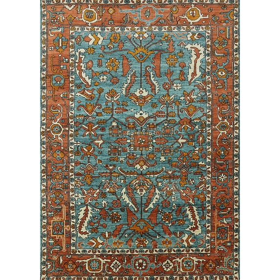 Ahgly Company Machine Washable Indoor Rectangle Industrial Modern Dark Sea Green Area Rugs, 8' x 10'