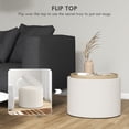 thumbnail image 4 of JWRWEFA Round Storage Ottoman Coffee Table with Flip Top Tray, Linen Fabric Upholstered Footrest Ottoman with Hidden Storage, Cream White, 4 of 11