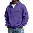 thumbnail image 2 of LWavelet Men's Quarter Zip Hoodie with Utility Pockets - Casual Everyday Fall Winter Pullover Purple M, 2 of 6