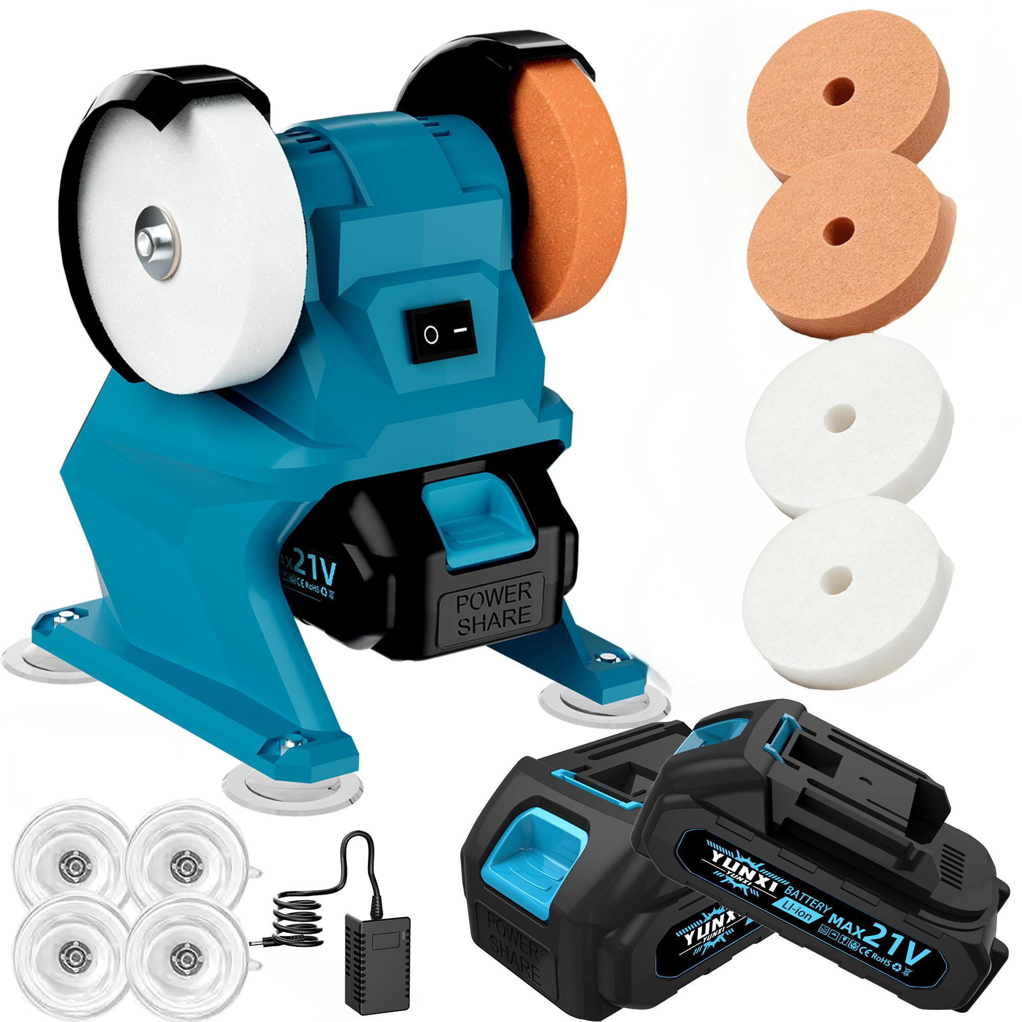 Portable Desktop Grinding Polisher Cordless Bench Grinder with Double Grinding Wheel Safety Protection & Non Slip Base Household Tool for Sharpening Drilling and Rust Removal