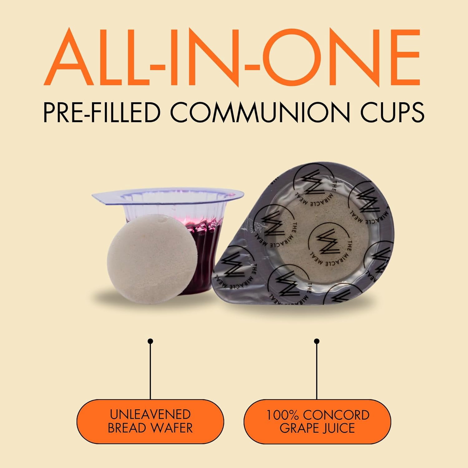 Travel Pack - The Miracle Meal Pre-Filled Traditional Communion Cup - Bag of 50 with Wafer and 100% Concord Grape Juice