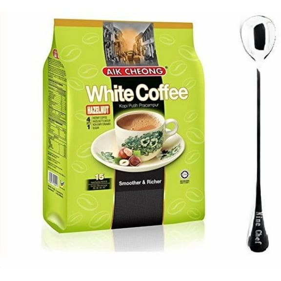 NineChef Bundle Aik Cheong Malaysia Instant 4in1 White Coffee with Hazelnut Kopi Putih Pracampur (30 Pack)  1 NineChef Spoon