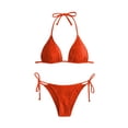 thumbnail image 4 of ZHOGXU Womens Swimsuits Three Piece Solid Color Halter Neck Bkinini Sets And Mesh Cover Upscomfortable Stylish Swimwear For Beach Pool,Orange,M, 4 of 5