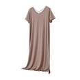 thumbnail image 2 of FDGIU Women's Short Sleeve Nightgown, V-Neck Loose Fit Comfy Sleepwear, Soft Loungewear, 2 of 5