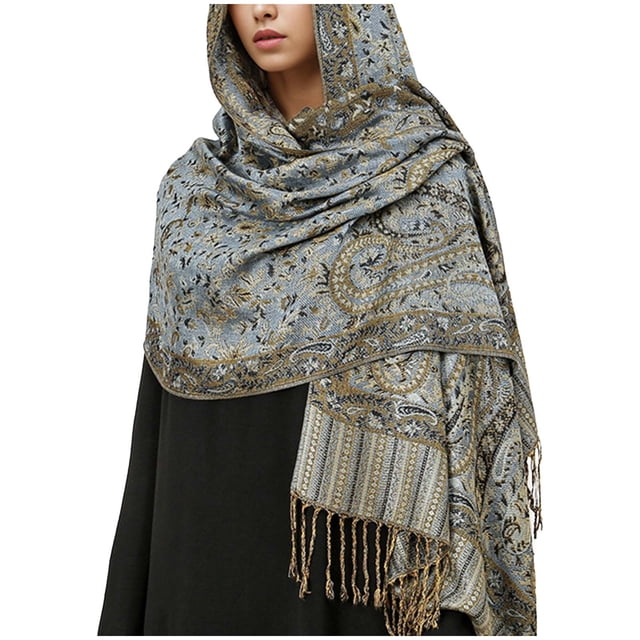 Bufandas de lana para mujer, suaves, estilo étnico, chal, cálidas, con borlas de cachemira, de acrílico