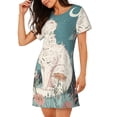 thumbnail image 2 of Yiaed Celestial Cat And Flowers Print Women's Loose-Fit Short Sleeve Nightgown, Soft and Comfortable Sleep Dress for Relaxation and Sleepwear, 2 of 6