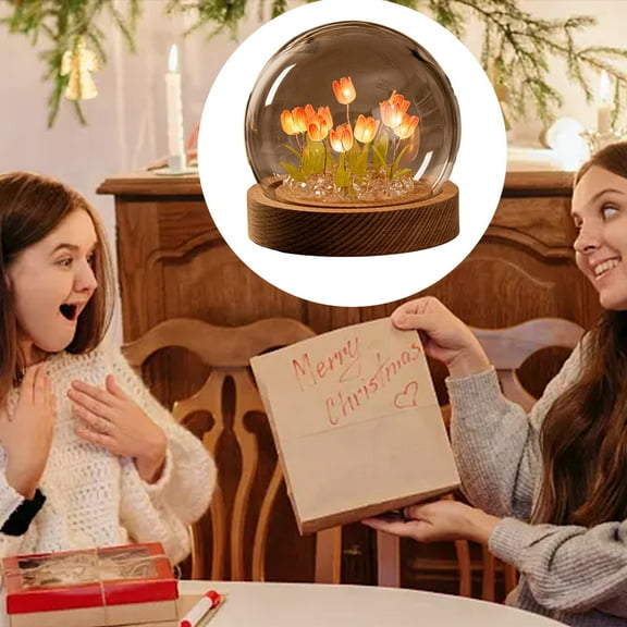 Gnmfd DIY Tulip Night Light Kit Handmade Flower Terrarium Light Up Lamp Arts and Crafts Night Lights for Bedroom Romantic Decor Fairy Lights for Room Decoration Gift for Lovers Home Decoration