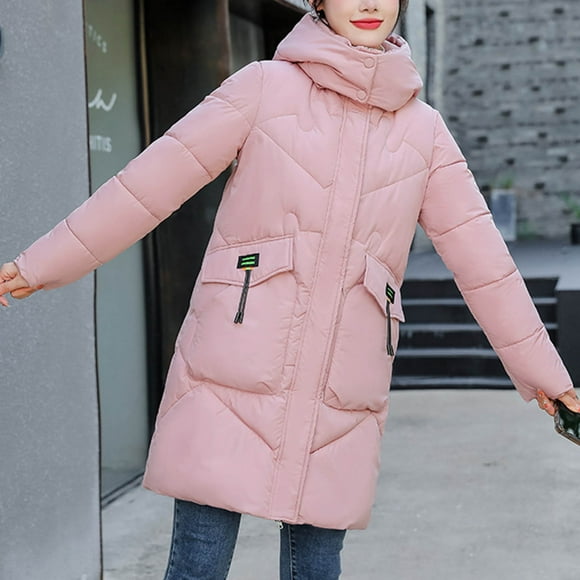 UPPADA Women's Long Winter Puffer Jacket Stand Collar Zip Baggy Down Coats Quilted Jackets with Side Pockets Long Hooded Outerwear Womens Plus Size Winter Coat Pink,XXXL