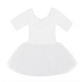 thumbnail image 4 of Raenseen Kids Girls' Tulle Ballet Dresses Dance Leotard Tutu Skirt Performance Costumes Short Sleeve White M, 4 of 8