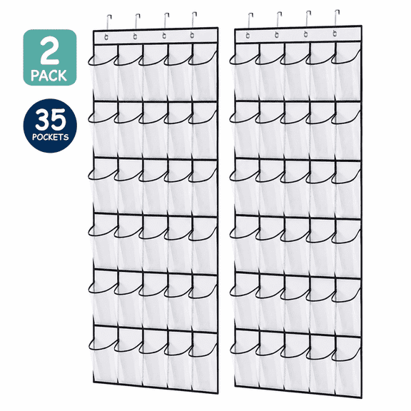 Over the Door Shoe Organizer, 35 Pocket Hanging Shoe Organizer, 2 Pack Over Door Organizer for Closet Storage