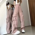 thumbnail image 1 of Pantalones Cargo Y2K para mujer, pantalón informal de cintura alta con bolsillos grandes, estilo Hip Hop, ropa de calle femenina, chándal holgado con cordón, 1 of 3