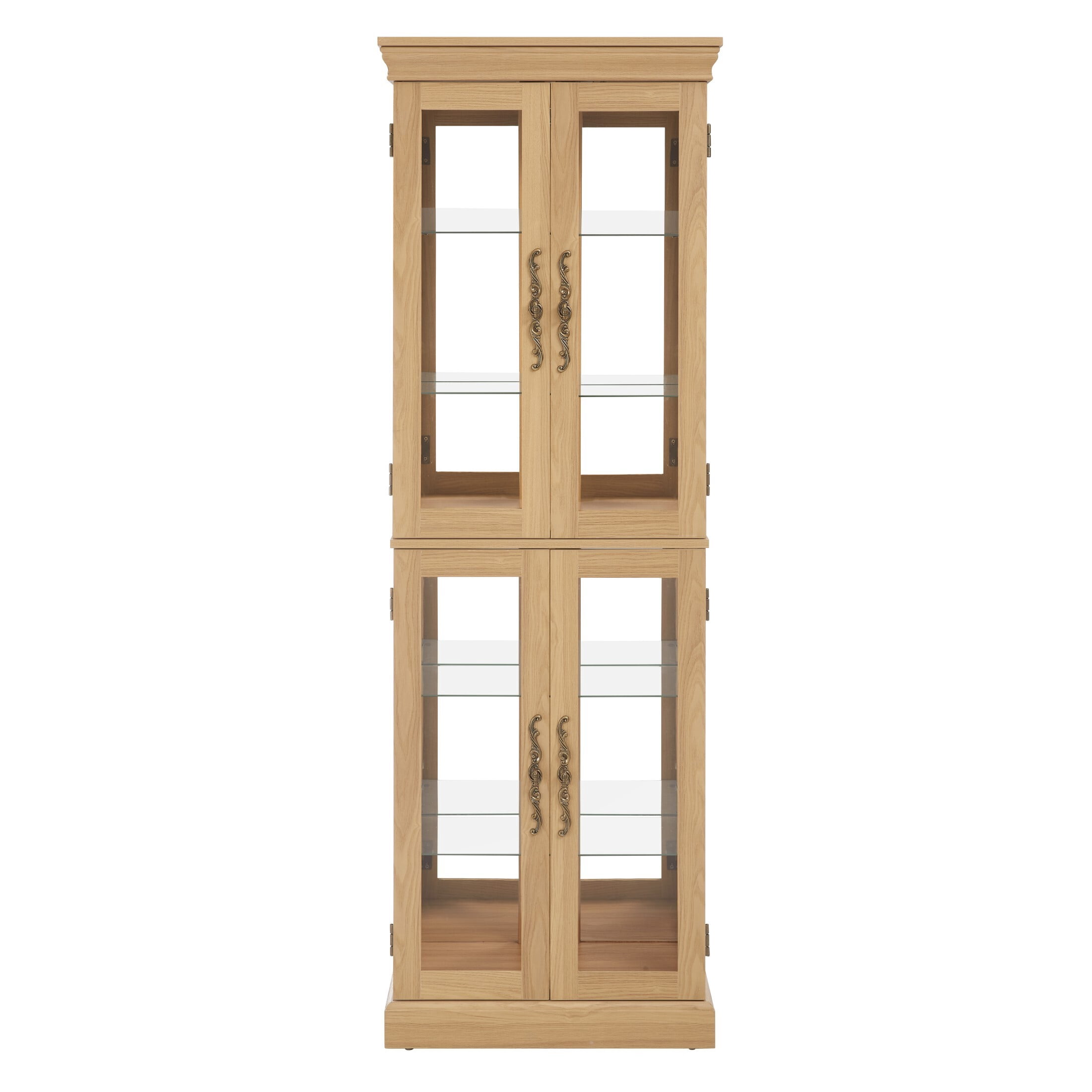 AENKYO Lighted Glass Display Cabinet, Vintage Glass Curio Cabinet Wine Cabinet with Adjustable Glass Shelves, Black Cherry