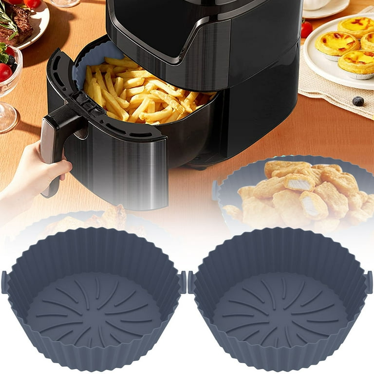 2pcs Air Fryer Silicone Pot Reusable Air Fryer Silicone Basket Heat  Resistant Round Silicone Baking Pan Air Fryer Accessories