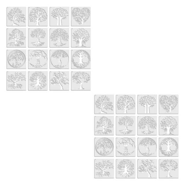 braveheart 16pcs Delicate Pattern Tree Stencils For Painting Easy Operation Detailed Carved Wide Application Plastic Postcards 16pcs 2Set