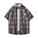 thumbnail image 1 of Mens Manga Corta Botón Abajo Camisas Cuadrado Gira-Abajo Cuello Casual Blusa, Camisas de Hombre Casual, 1 of 7