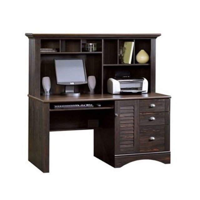 Pemberly Row Computer Desk with Hutch in Antiqued Paint