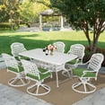 thumbnail image 2 of MEETWARM 7-Piece Outdoor Patio Dining Set, All-Weather Cast Aluminum Patio Conversation Set with 6 Cushioned Swivel Rocker Chairs for Backyard Garden Deck, 1 Rectangular Table, White, 2 of 7