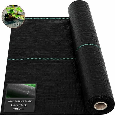 Agfabric Ground Cover4x50ft Heavy PP Woven Weed Barrier, Plastic Mulch Weed Block - 4x50ft