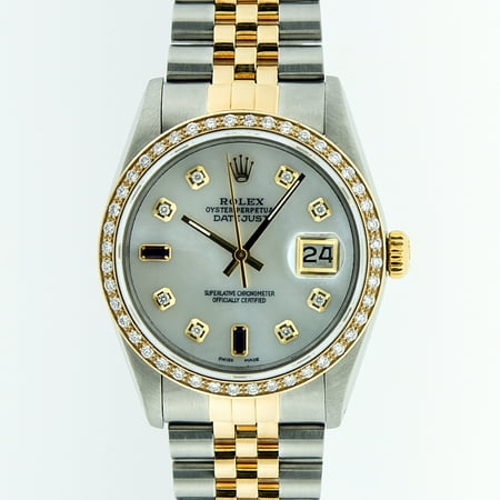 Rolex Mother Of Pearl Bracelet - Pre-Owned Rolex Mens Datejust Steel & 18K Yellow Gold Mother of Pearl Diamond & Sapphire Watch 16013 Jubilee
