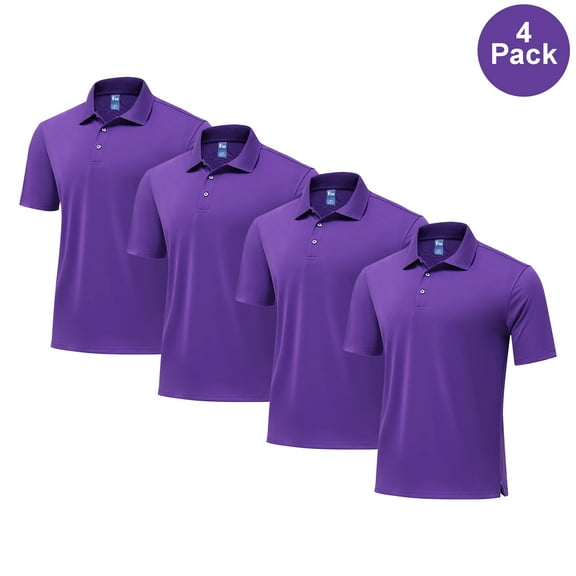 Zfeel Men’s Dry Fit Poly Polo, Short Sleeve Moisture-wicking Purple Color Shirt, Sizes S, 4 Pack
