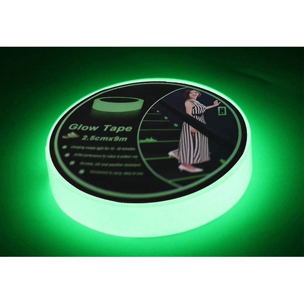 Cinta adhesiva luminosa que brilla en la oscuridad, 30 pies x 1 pulgada, cinta luminosa fotoluminiscente impermeable extraíble con 10 estrellas, puntos y flechas brillantes, Pe