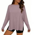 thumbnail image 7 of Horkkom Long Sleeve Shirts for Women Crew Neck Oversized Plain T Shirts Casual Loose Solid Color Basic Tees Slid Side L, 7 of 7