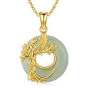 Midir&Etain Tree of Life Jade Necklace 14K Gold Plated Pendant Natural Jade Jewelry Birthday Gift for Mom Grandma Women