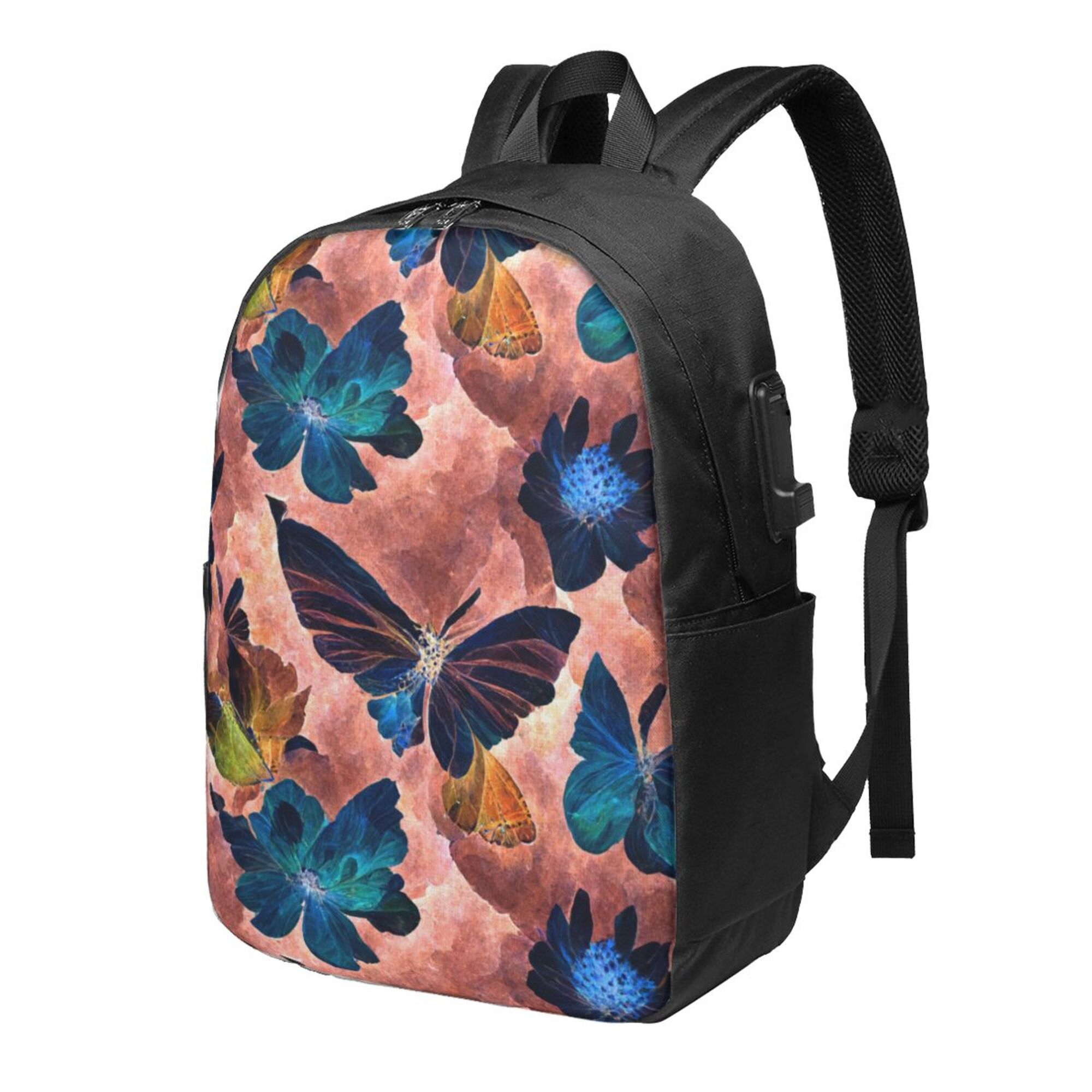 XIAOMMTFC Cartoon Butterfly Backpack - 17 Inch, Waterproof Oxford Cloth, School/Travel Bag