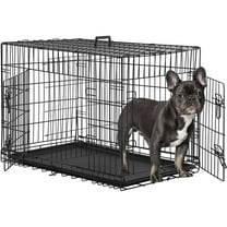 BestPet Large Dog Crate, 30in, Metal Wire, Double Door, Folding, Plastic Tray, Handle, Black