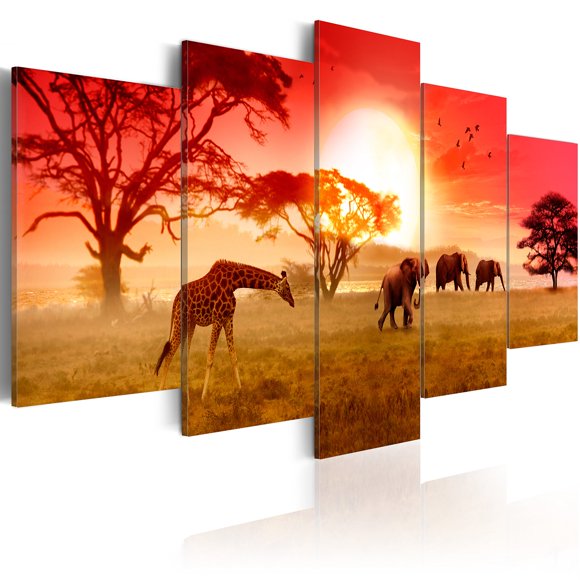 artgeist Canvas Wall Art Print Africa 40x20 in - 5pcs Home Decor Framed Stretched Picture Photo Painting Artwork Image Landscape Wild Animal Nature 030112-62